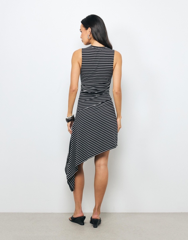 AERE - Neve Stripe Asymmetric Hem Dress