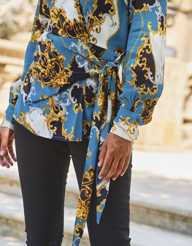 Sosandar - Multi Print Wrap Front Top