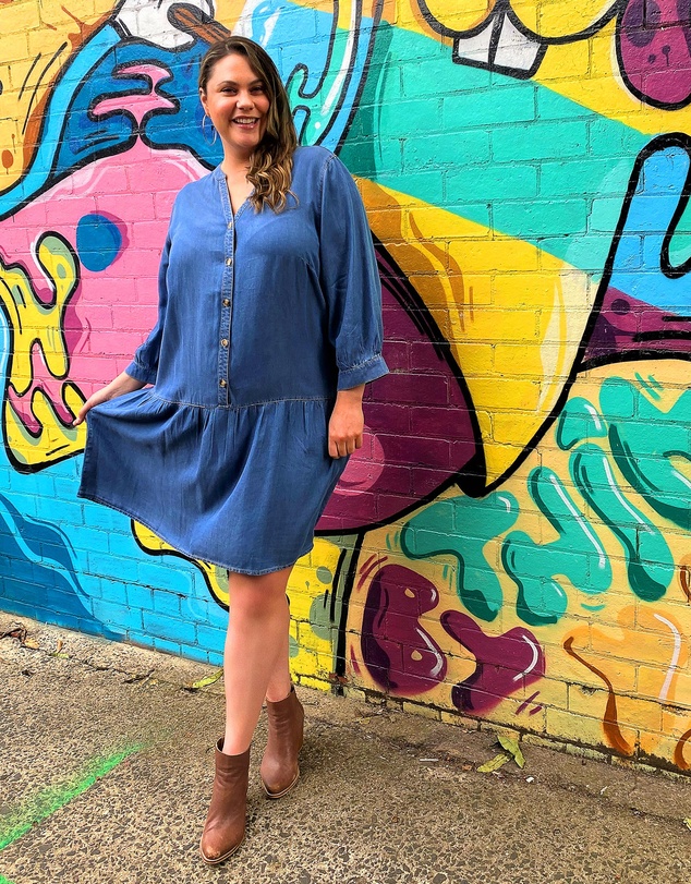 Love Your Wardrobe - Ruby Drop Waist Chambray Dress