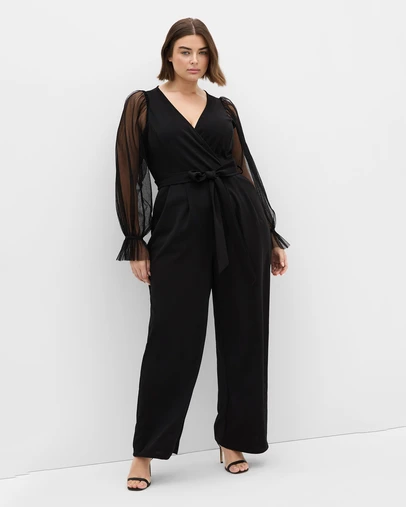 City Chic - Plus size Alannah Mesh Sleeve Jumpsuit - black