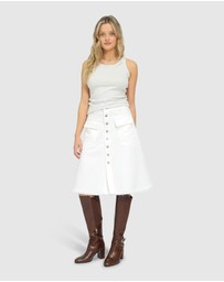 Belle & Bloom - Let Me Wander Button Front Denim Midi Skirt