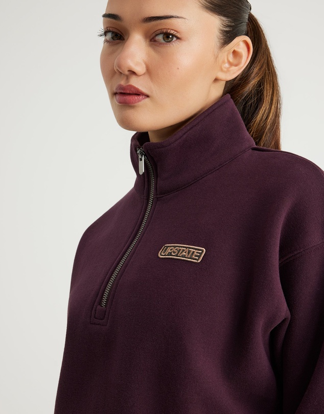 Upstate - Plush Half Zip Funnel Neck - Merlot