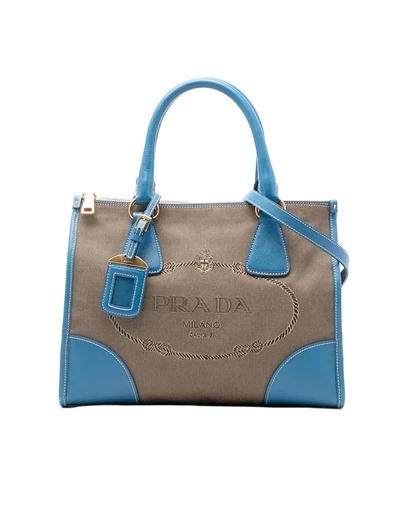 Pre-Loved by Azura Reborn - Pre-Loved Saffiano Trimmed Canvas Canapa Logo Double Zip Satchel