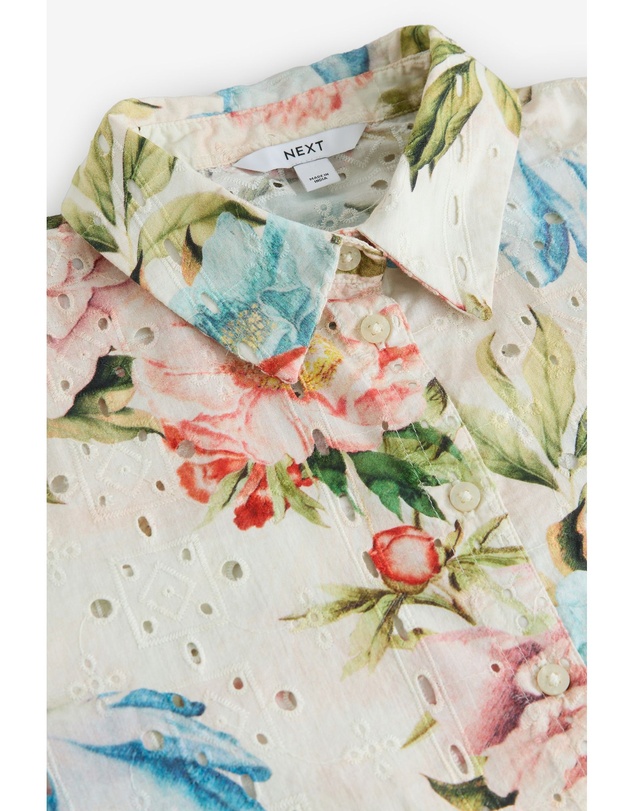NEXT - Broderie Short Sleeve Button Down 100% Cotton Shirt