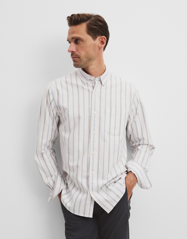 Country Road - Long Sleeve Regular Fit Australian Good Earth Cotton Stripe Oxford Shirt