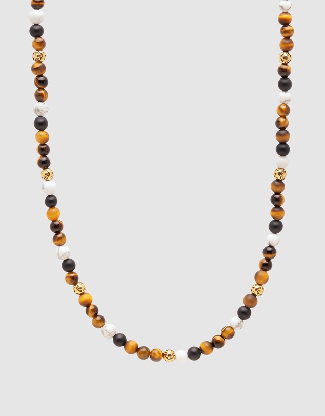 Nialaya Jewellery - Beaded Necklace with Brown Tiger Eye, Howlite, and Onyx