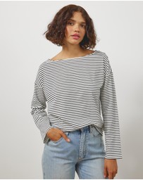 Atmos&Here - Long Sleeve Boat Neck Stripe Top