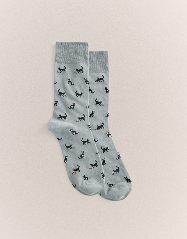 Trenery - Black Cat Sock in Sage Green