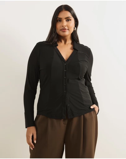 Atmos&Here Curvy - Willa Long Sleeve Mesh Shirt