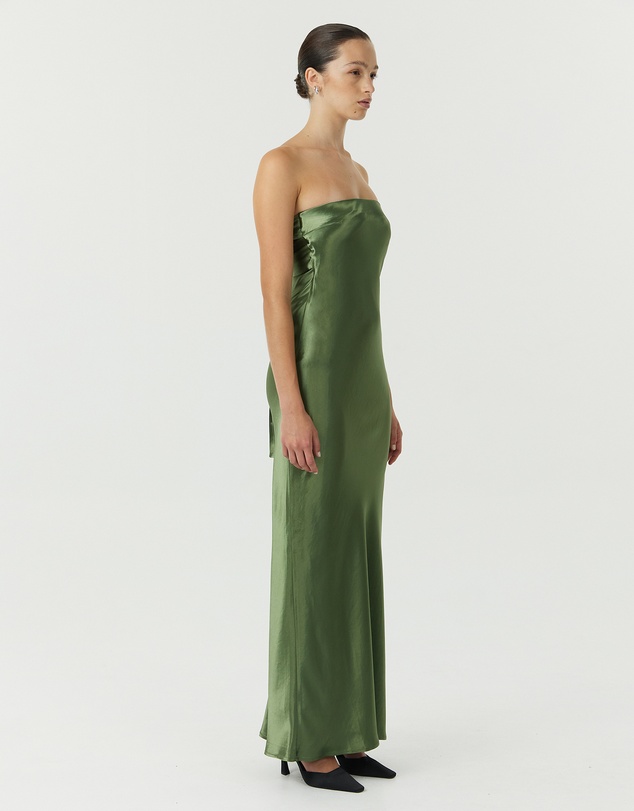 Third Form - Satin Tie Back Strapless Maxi Dress