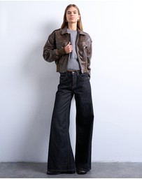 TOPSHOP - Faux Leather Ovoid Sleeve Bomber Jacket