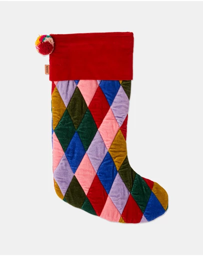 Kip&Co - Jolly Christmas Harlequin Velvet Stocking - Babies- Kids