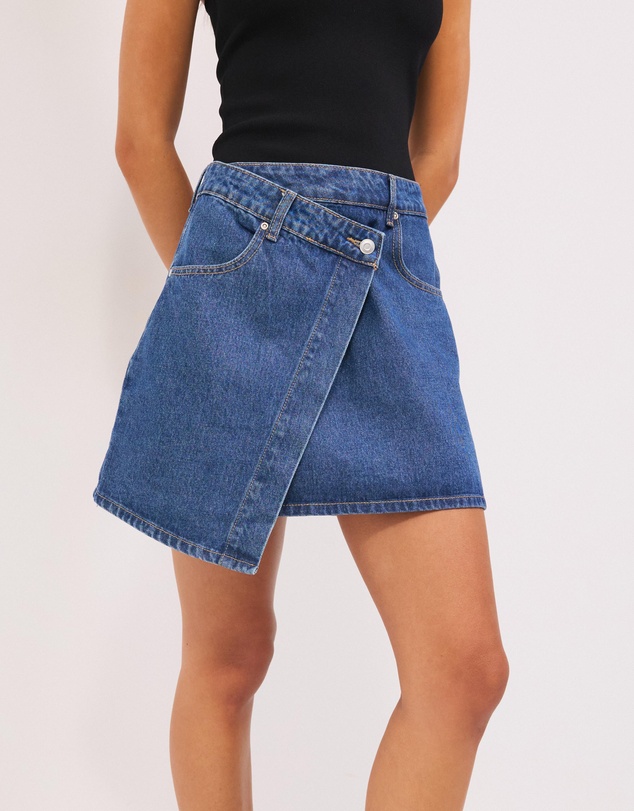 Calli - Wrap Denim Mini Skirt
