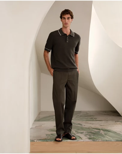 Trenery - Cotton Twill Tailored Pant in Dark Olive