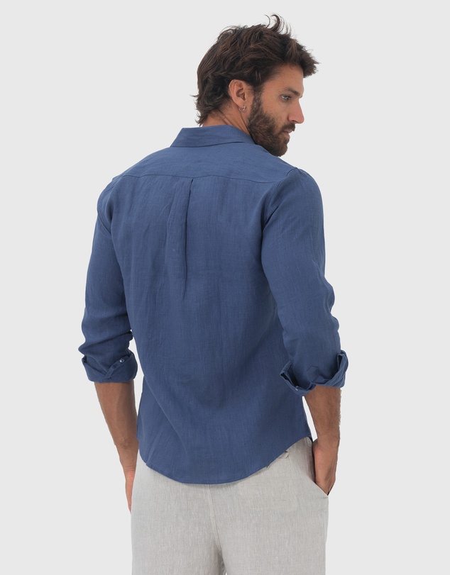 Coast Clothing - Long Sleeve Linen Shirt: Indigo Blue