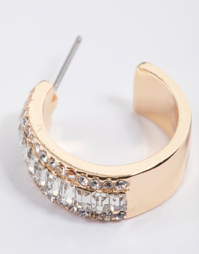 Lovisa - Gold Baguette Diamante Small Hoop Earrings