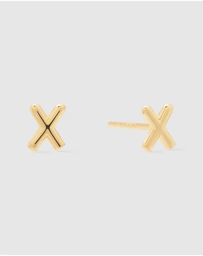 Wanderlust + Co - Alphabet Bubble Gold Stud Earrings - Letter X