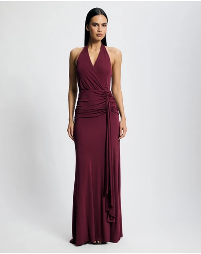 Lover - Skye Wrap Front Jersey Halter Maxi Dress