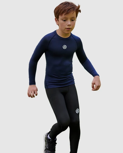 SKINS - Youth Compression Long Sleeve Top - Navy Blue
