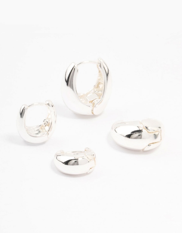 Lovisa - Silver Plated Small & Medium Oval Huggie Earrings