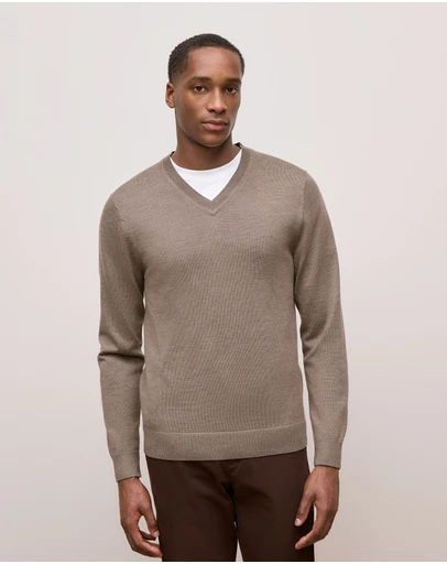 Trenery - Merino V Neck in Cocoa