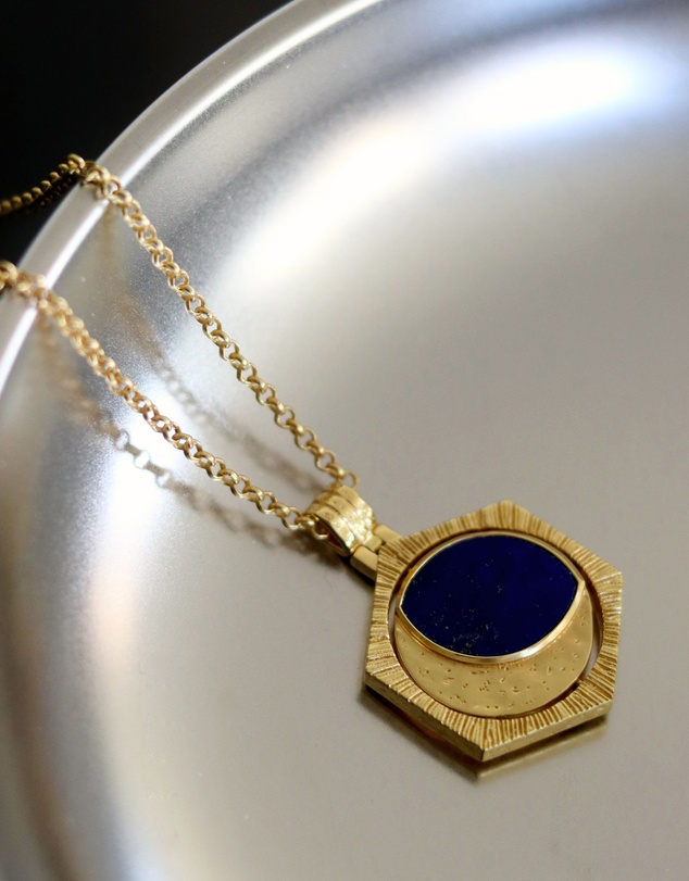 Ottoman Hands - Lapis Moon Rotating Pendant Necklace