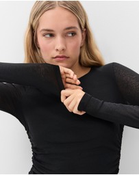 UNISON - Long Sleeve Ruched Mesh Top