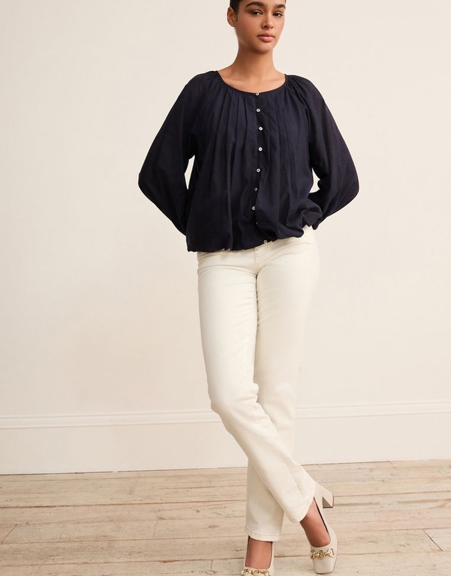 NEXT - Pleat Front Button Through Long Sleeve Blouse