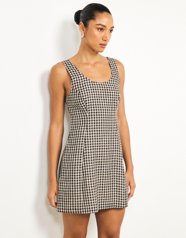 AERE - Ciela Gingham Linen Mini Dress