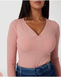 GUESS - LS Kyla Rib Henley Top