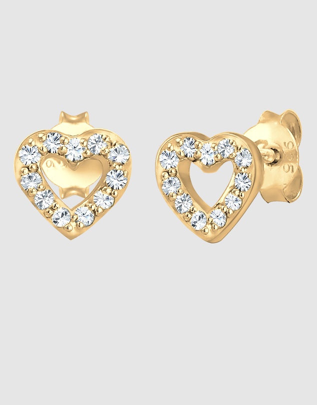 Elli Jewelry - Crystal Heart Stud Earrings in Gold-Plated 925 Silver