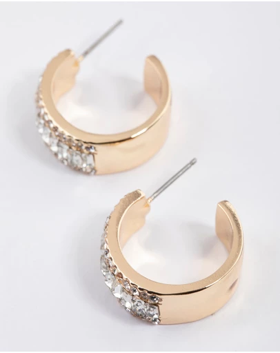 Lovisa - Gold Baguette Diamante Small Hoop Earrings