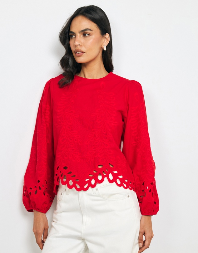 AERE - Embroidered Linen Blend Top