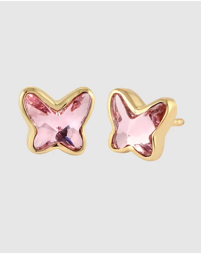 Elli Jewelry - Crystal Butterfly Stud Earrings in Gold-Plated 925 Silver