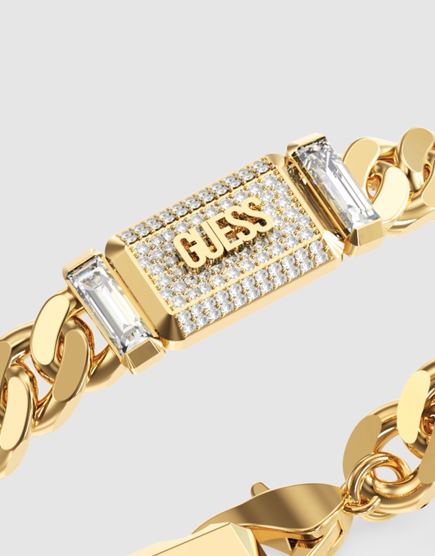 GUESS - GUESS Mens Gold-Tone Supremo GUESS Tag Bracelet