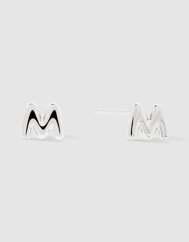 Wanderlust + Co - Alphabet Bubble Silver Stud Earrings - Letter M