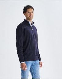 3 Wise Men - 3 Wise Men Harvey Zip Neck Merino Knit - Navy