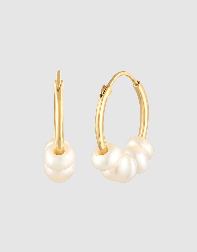 Elli Jewelry - Freshwater Pearl Hoop Earrings in Gold-Plated 925 Silver