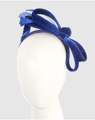 Max Alexander - Large Royal Blue Velvet Bow Racing Fascinator