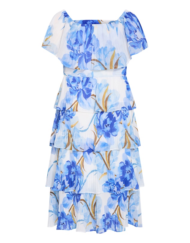 City Chic - Plus size Night Garden Print Tier Midi Dress - white
