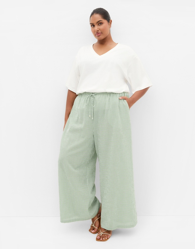City Chic - Plus size Gingham Wide Leg Pant - soft sage