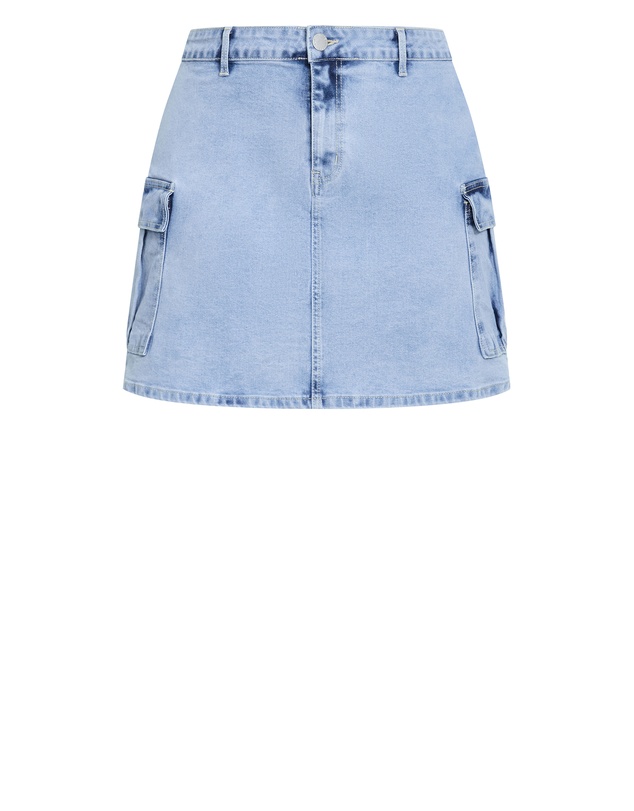 City Chic - Plus size Carla Cargo Denim Skirt - mid wash