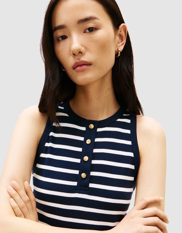 Tommy Hilfiger - Gold-Tone Button Sleeveless Maxi Dress