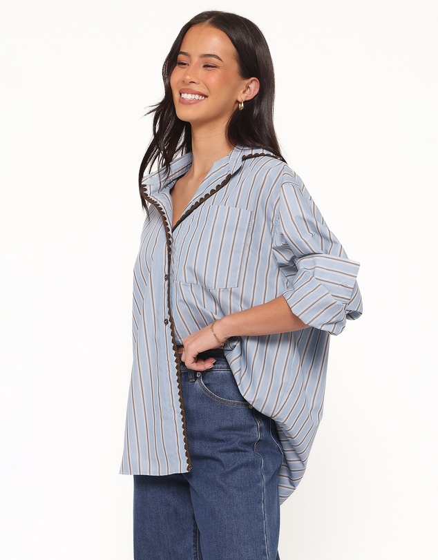 Petal & Pup - Mila Button Up Shirt - Blue/Brown Stripe
