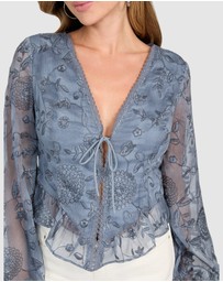 GUESS - Seiah Tie Front Long Sleeve Top