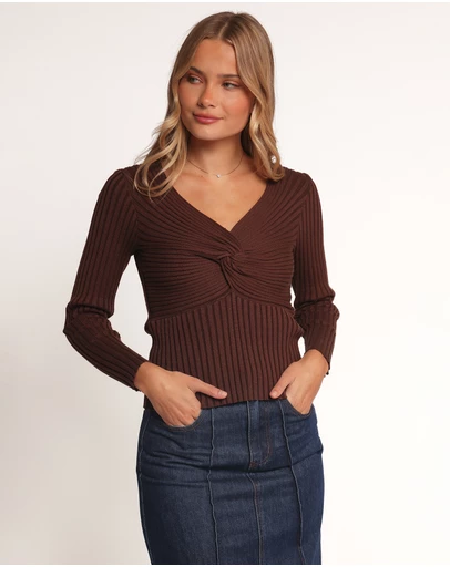 Petal & Pup - Demi Twist Detail Knit Top - Brown