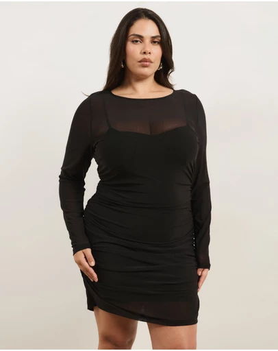 Atmos&Here Curvy - Elsa Long Sleeve Mesh Mini Dress