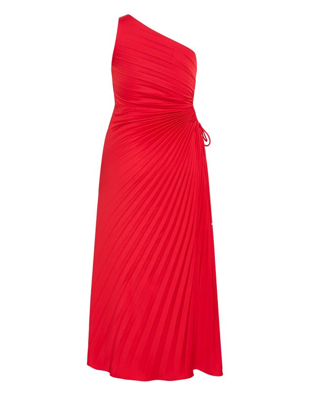 City Chic - Plus size Aliza One Shoulder Pleat Maxi Dress - red