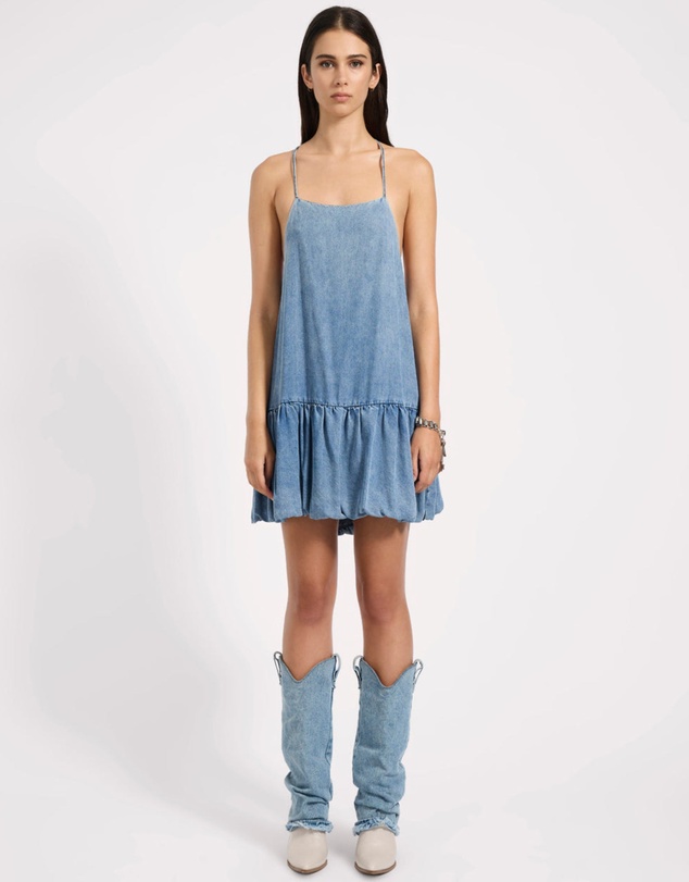 ONE TEASPOON - Tencel Bubble Hem Mini Slip Dress - Washed Blue