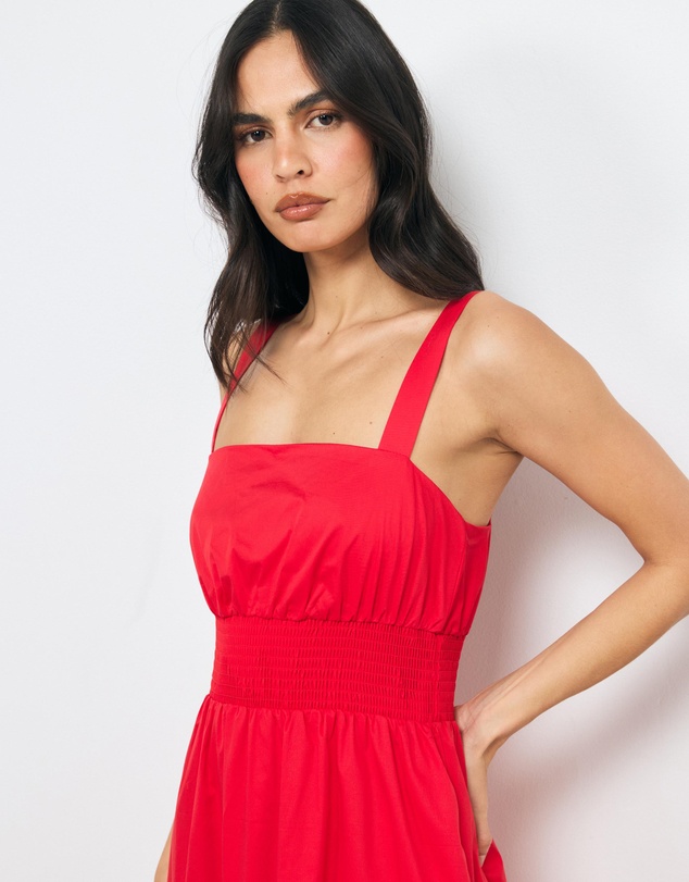 AERE - Liona Cotton Shirred Waist Midi Dress